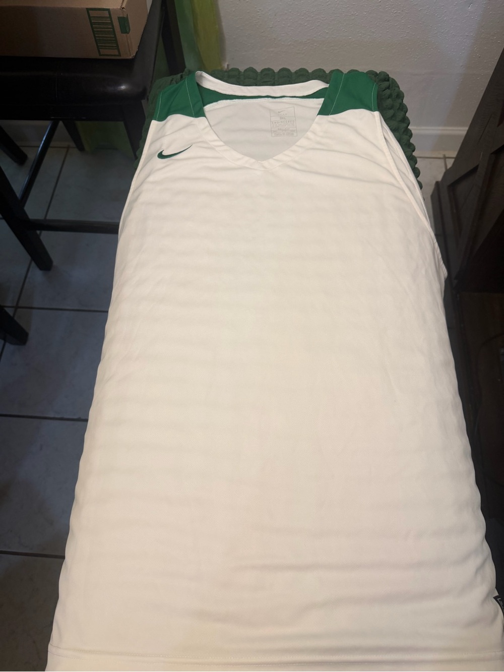 Nike White Tank Top with Green Shoulder Accents